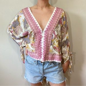 NWT Free People Catch Me If You Can Boho Pink Button Up Top  Size XS